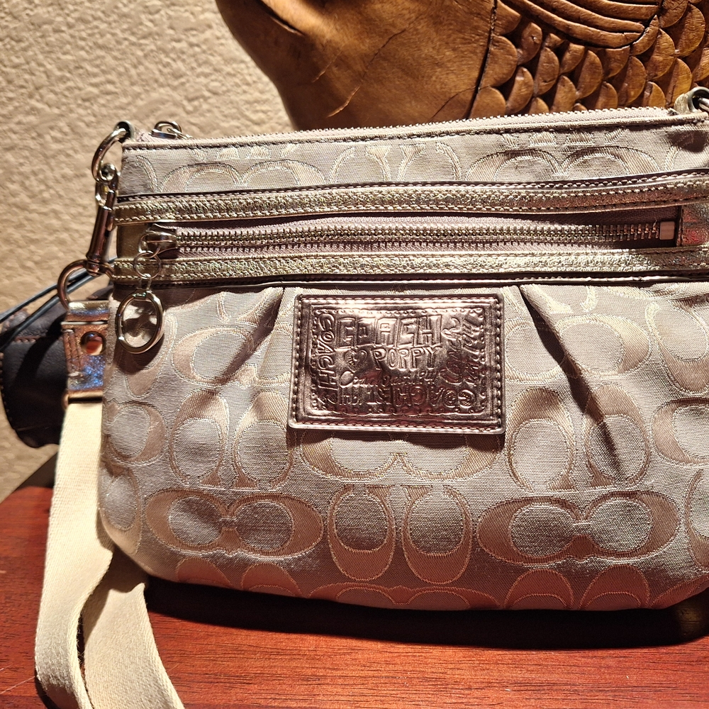 Coach "Poppy" Cream Crossbody Bag with Embossed Pattern